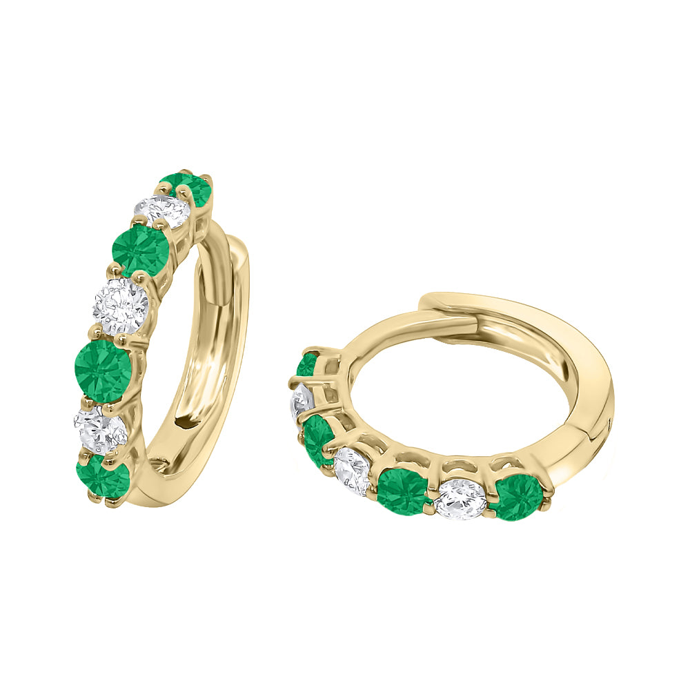 9ct Yellow Gold Emerald & Diamond Small Hoop Earrings