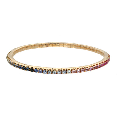 18ct Rose Gold Rainbow Sapphire Flexible Tennis Line Bracelet