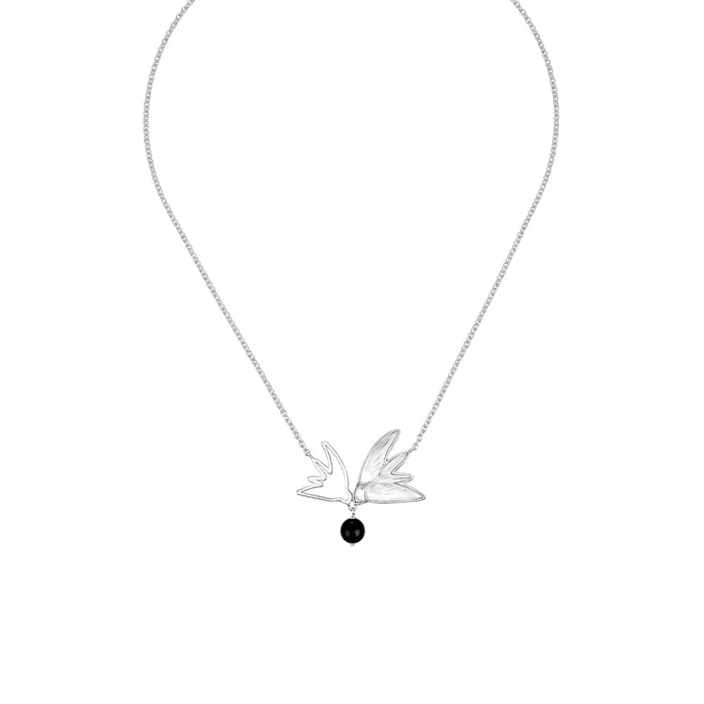 Lalique Hirondelles Duo Silver Necklace - Clear Crystal & Onyx 10627800