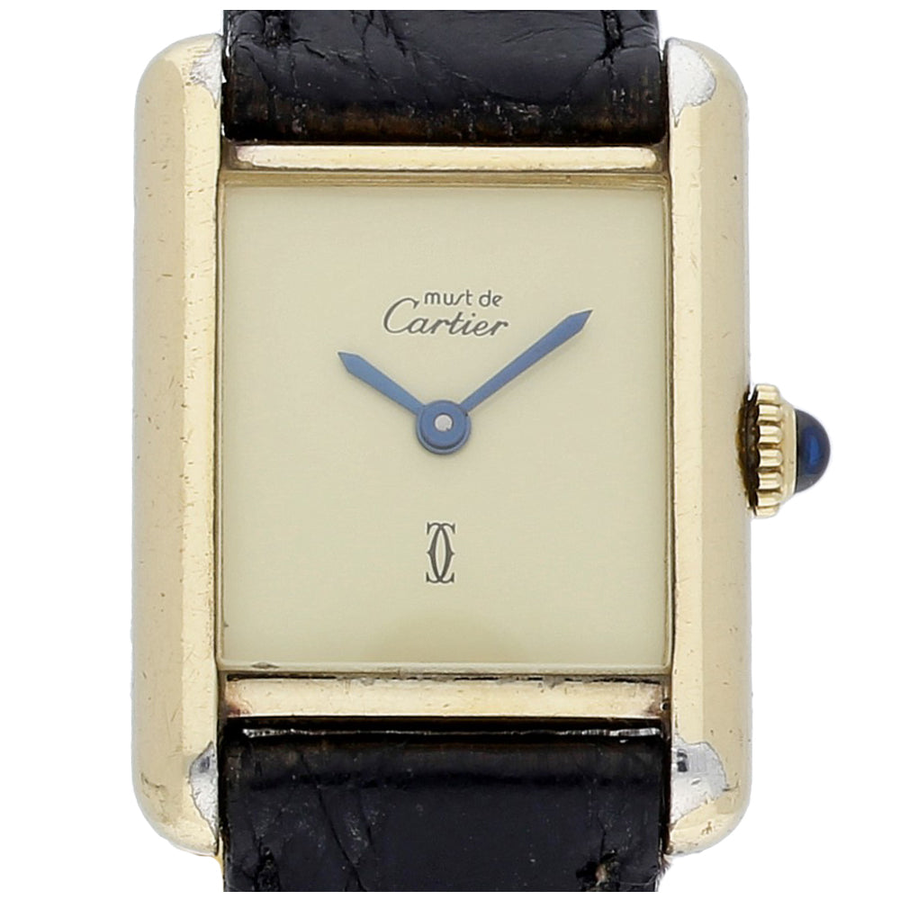 Pre-owned Must De Cartier Gold Plated Ladies 'Ivory Lemon Dial' Mechanical Watch Box and Papers
