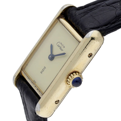 Pre-owned Must De Cartier Gold Plated Ladies 'Ivory Lemon Dial' Mechanical Watch Box and Papers
