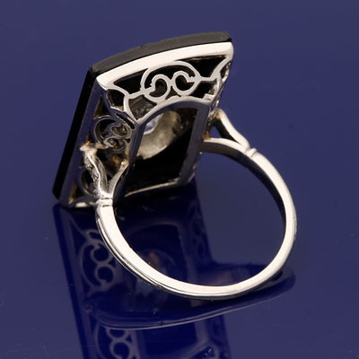 Art Deco Inspired Old Cut Diamond and Onyx Ring