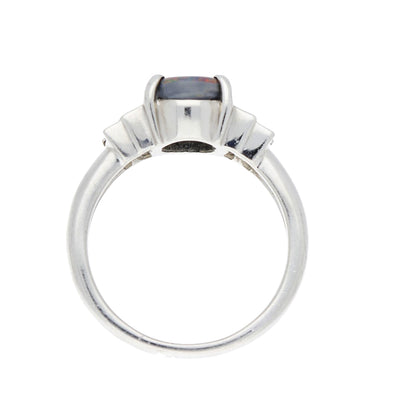 Platinum Black Opal and Baguette Diamond Ring