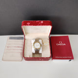 Pre-owned Omega Seamaster Two Tone 1681503 White Dial Box & Service Papers