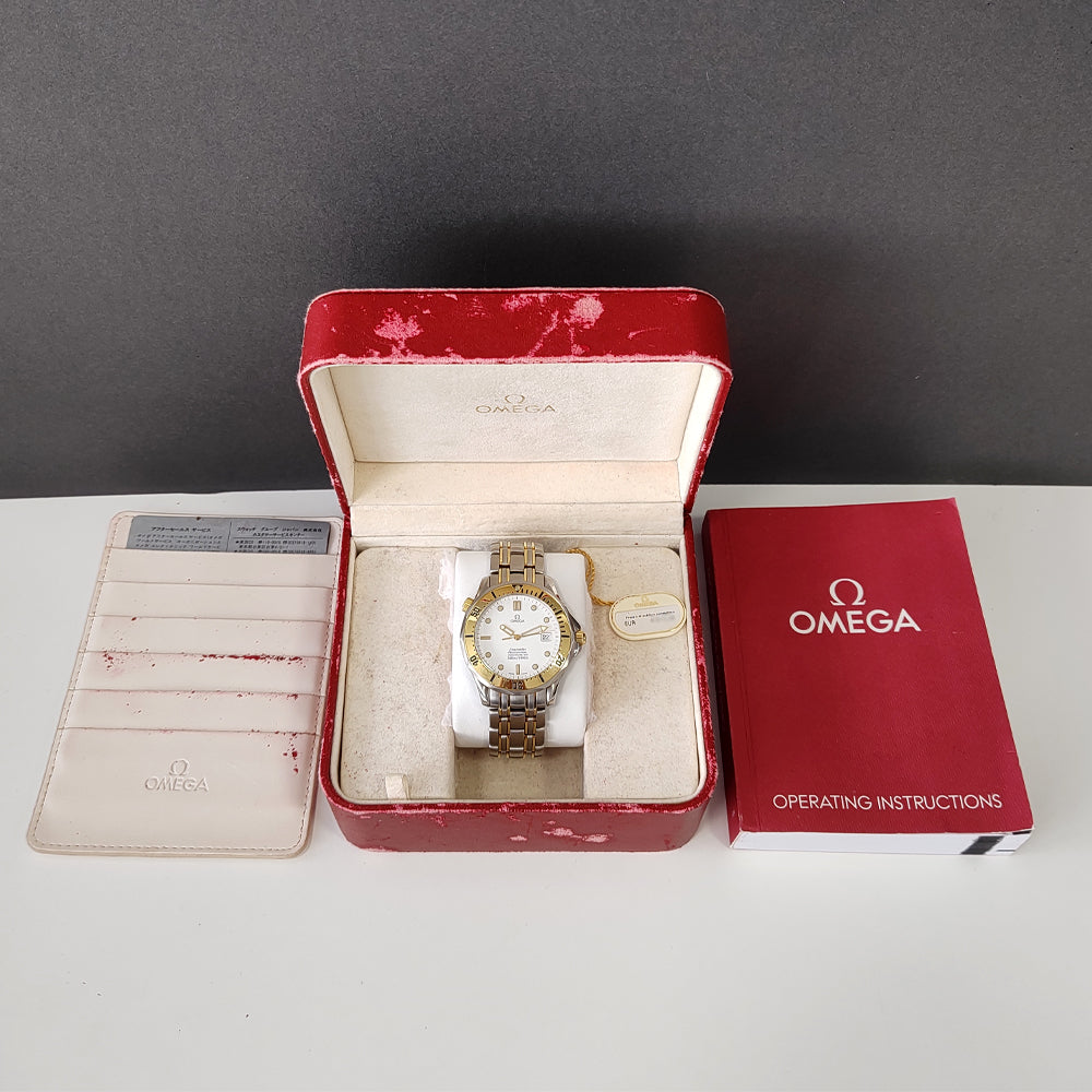 Pre-owned Omega Seamaster Two Tone 1681503 White Dial Box and Service Papers