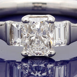 18ct White Gold 0.59ct E VVS2 Certificated Radiant Cut & Baguette Cut Diamond Trilogy Ring