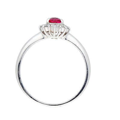 Platinum Oval Ruby and Diamond Halo Ring