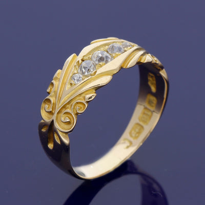 Antique Carved 18ct Yellow Gold Old Cut Diamond Vintage Ring