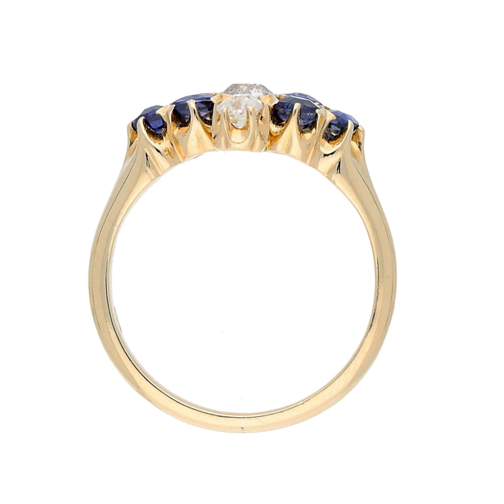 Vintage 14ct Yellow Gold Sapphire and Old Cut Diamond Ring