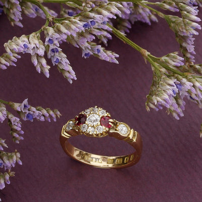 1930's 18ct Yellow Gold Ruby & Old Cut Diamond Vintage Ring