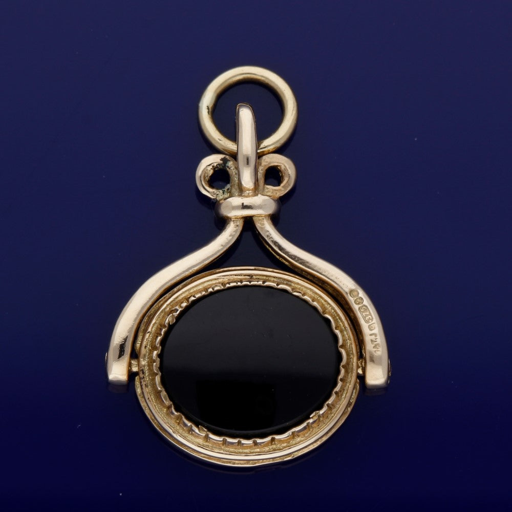 Vintage 9ct Yellow Gold Onyx & Agate Swivel Seal Fob