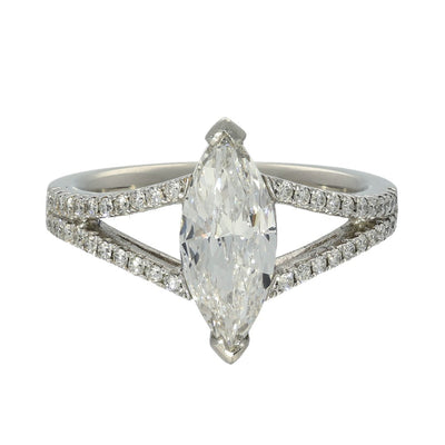 Platinum Certificated 1.50ct Marquise Diamond Solitaire Ring with Diamond Set Shoulders