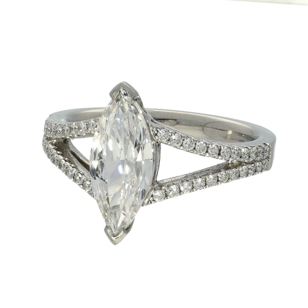 Platinum Certificated 1.50ct Marquise Diamond Solitaire Ring with Diamond Set Shoulders