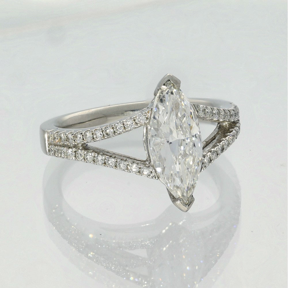 Platinum Certificated 1.50ct Marquise Diamond Solitaire Ring with Diamond Set Shoulders