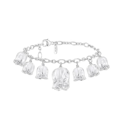 Lalique Silver Muguet Bracelet 7 Lily of Valley Flowers - Clear Crystal 10629000