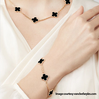 Pre-Loved Van Cleef & Arpels Vintage Alhambra Bracelet, 5 Motifs - 18ct Yellow Gold & Black Onyx