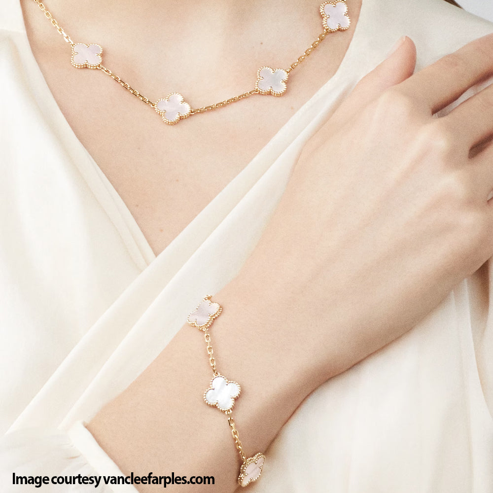 Pre-Loved Van Cleef & Arpels Vintage Alhambra Bracelet, 5 Motifs - 18ct Yellow Gold & Mother of Pearl