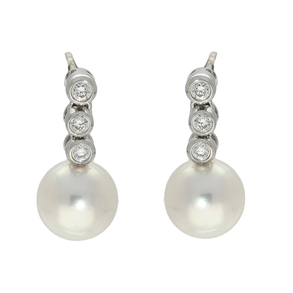 Akoya Pearl & Trilogy Diamond 18ct White Gold Earrings