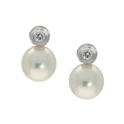 Akoya Pearl & Bezel Set Diamond 18ct White Gold Earrings