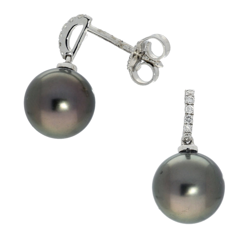 Tahitian Pearl & Diamond 18ct White Gold Drop Earrings