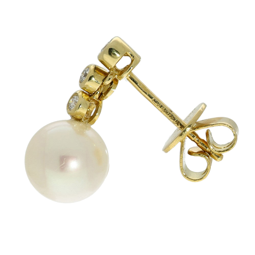 18ct Yellow Gold Diamond and Akoya Cultured Pearl Drop Earrings