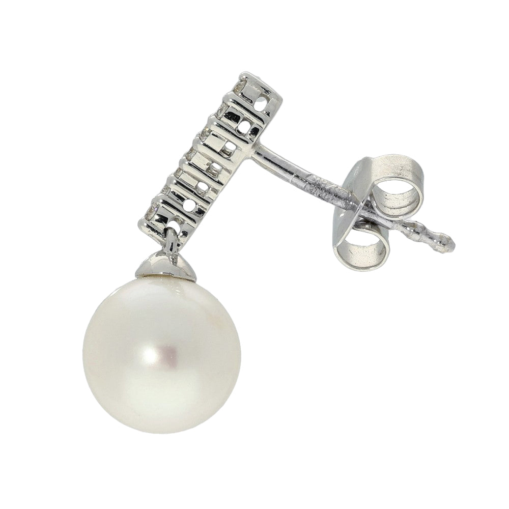 18ct White Gold 8-8.5mm Freshwater Pearl & Diamond Drop Earrings