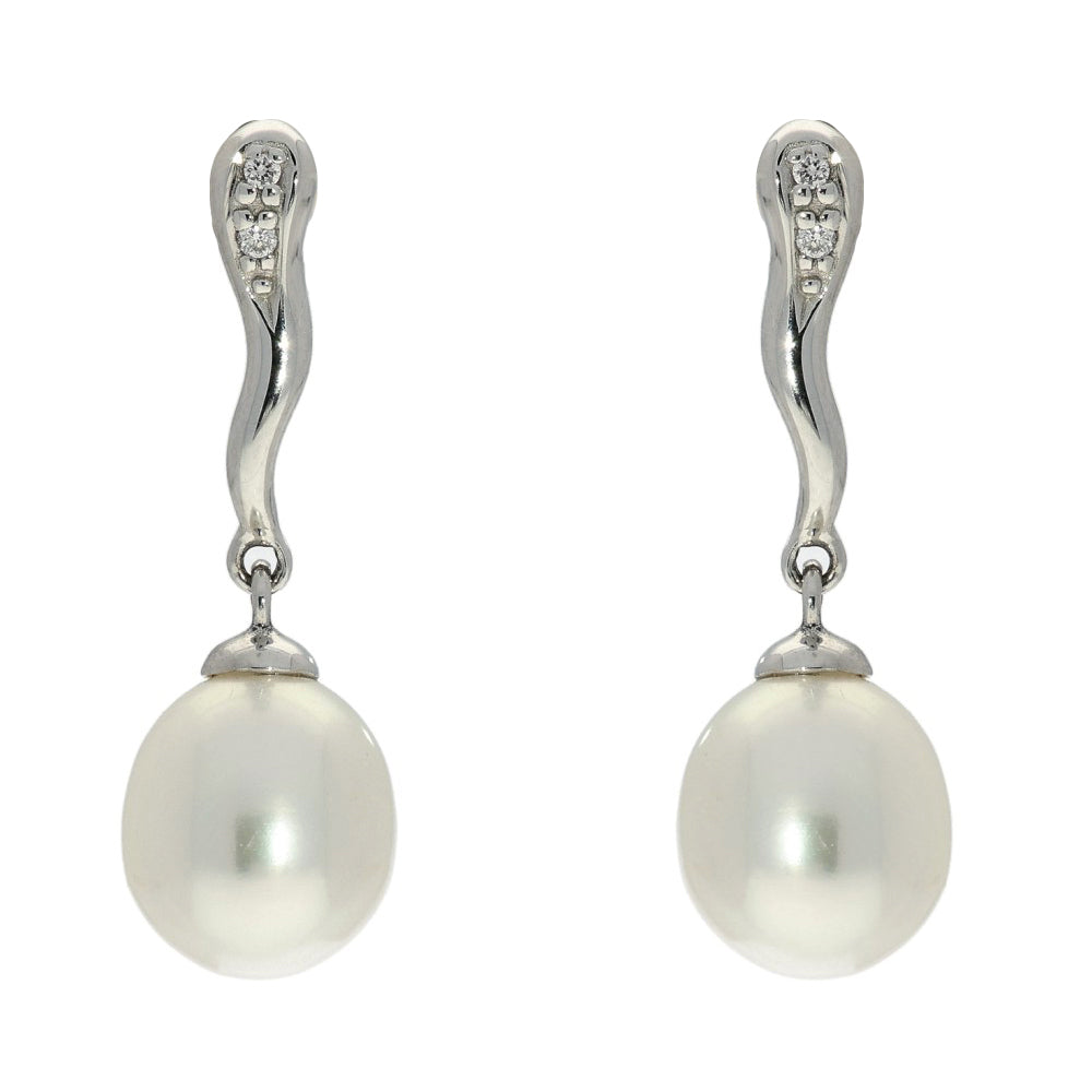 9ct White Gold Freshwater Pearl & Diamond Drop Earrings