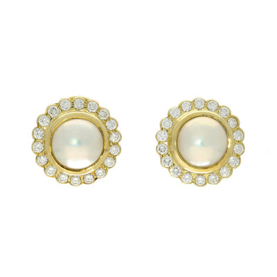 Pre-loved Mabe Pearl & Diamond, 18ct Yellow Gold Earrings