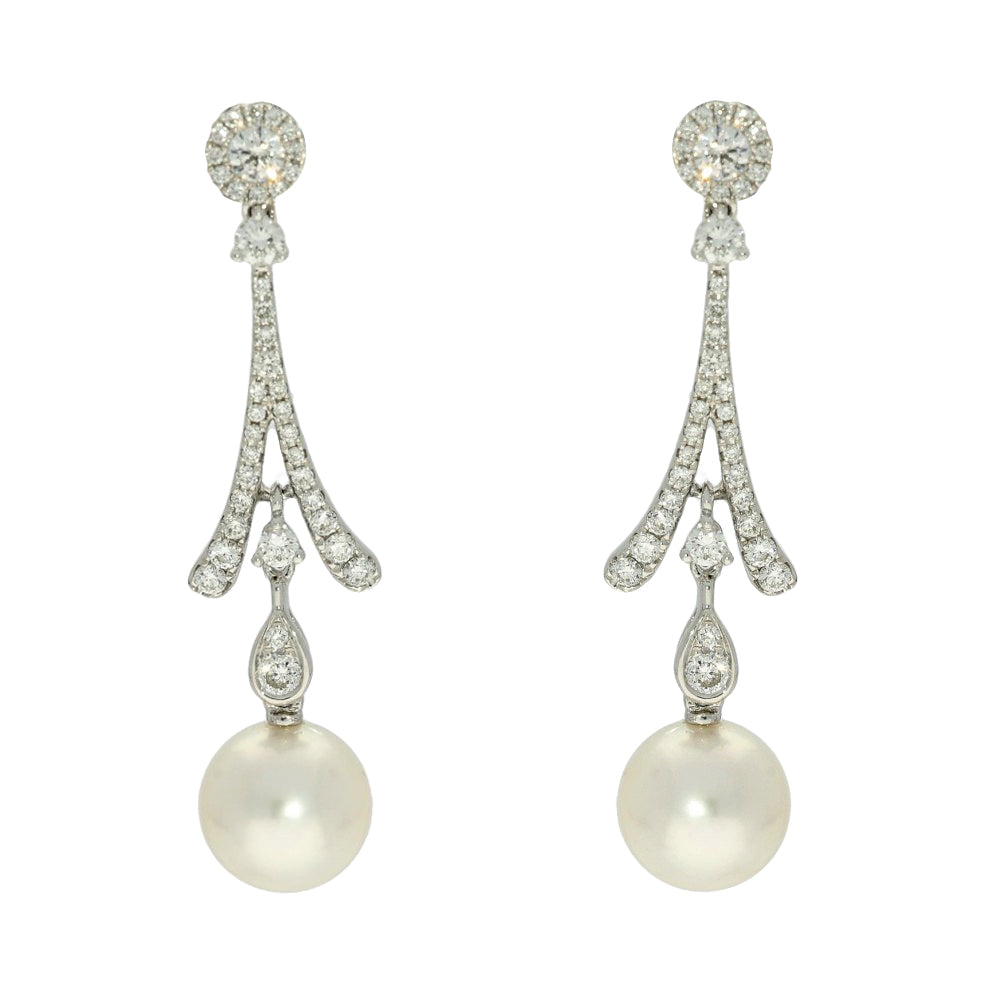 Akoya Pearl & Diamond 18ct White Gold Drop Earrings