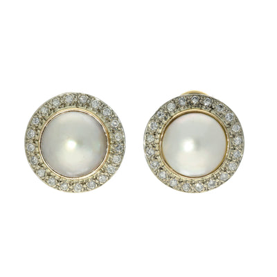 Pre-loved Large Mabe Pearl Diamond, Silver & Gold Earrings