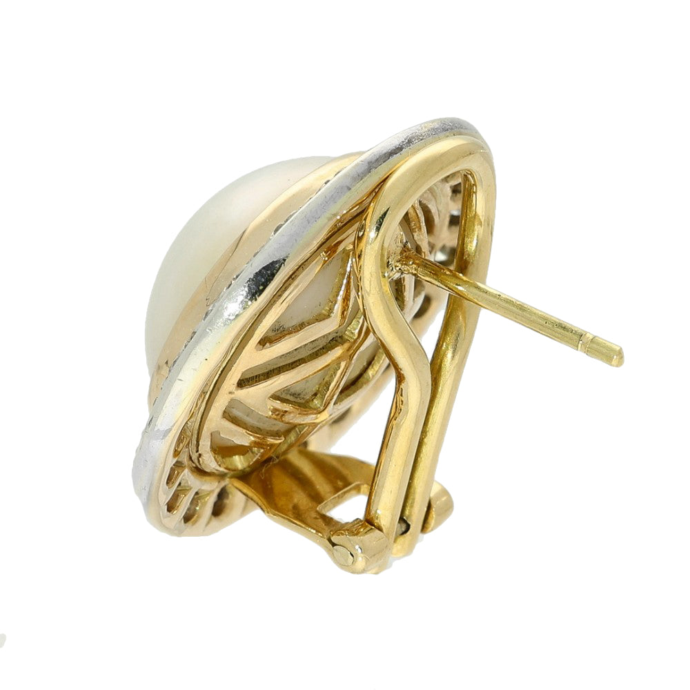 Pre-loved Large Mabe Pearl Diamond, Silver Gold Earrings