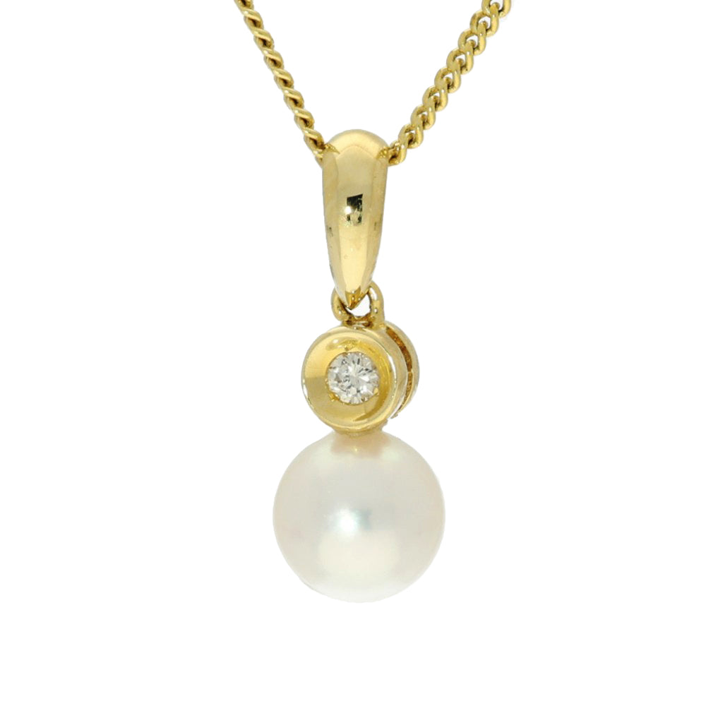 Akoya Pearl & Bezel Set Diamond 18ct Yellow Gold Pendant