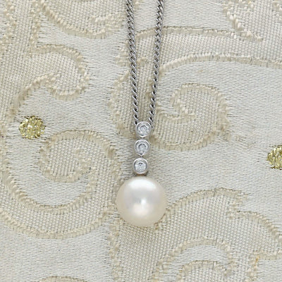Akoya Pearl & Trilogy Diamond 18ct White Gold Pendant