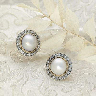 Pre-loved Large Mabe Pearl Diamond, Silver & Gold Earrings