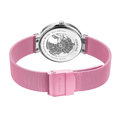 Ladies Bering Classic Pink Aurora Polished Silver Quartz Bracelet Watch, 19031-999