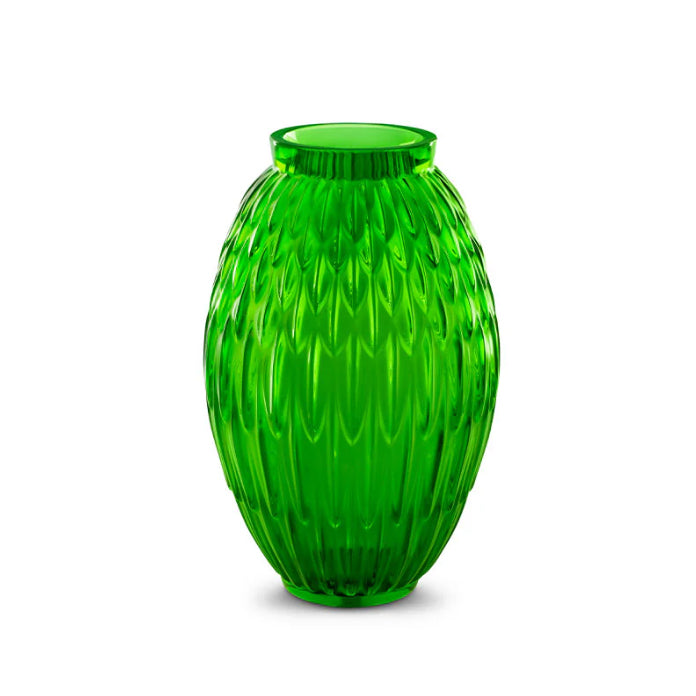 Lalique Plumes Vase - Green Crystal - 10758500