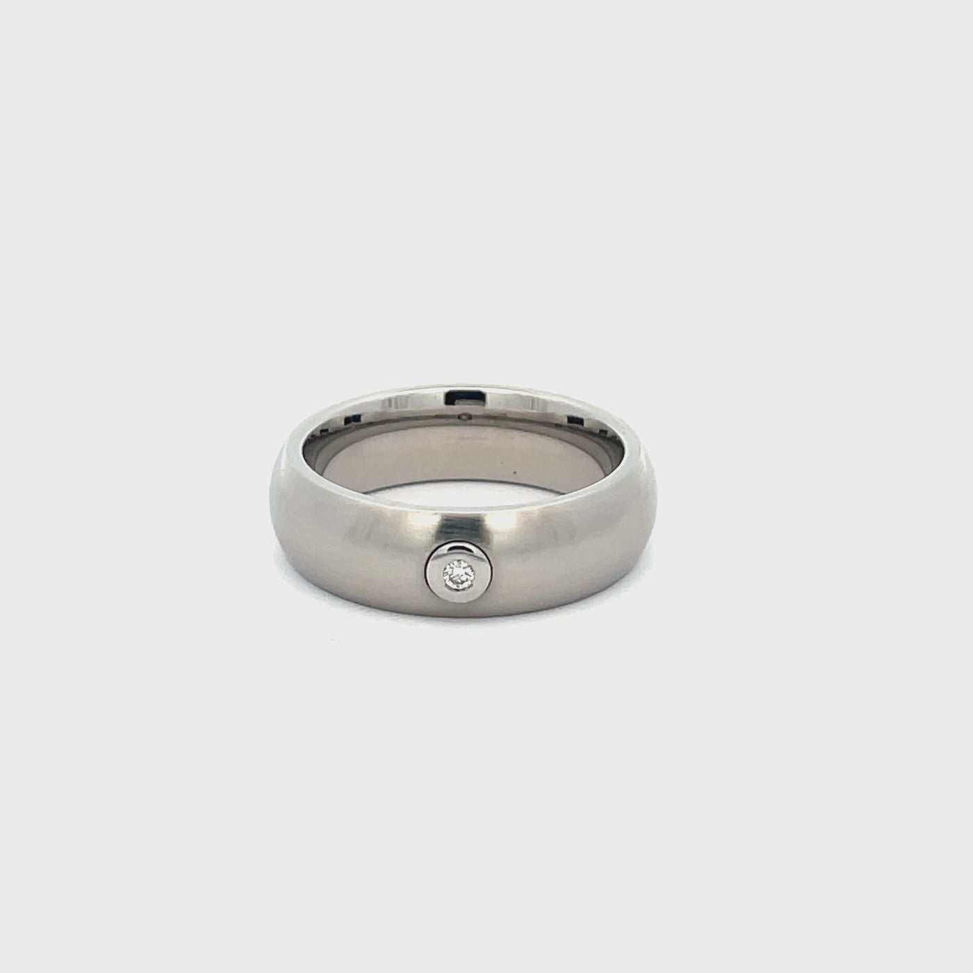 7mm Stainless Steel Single Diamond Ring - Size S 1/2