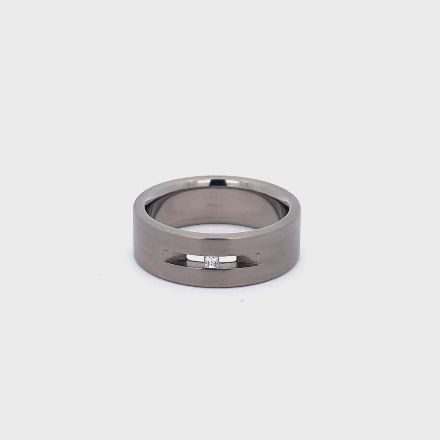 7mm Titanium Tension Set Princess Cut Diamond Ring Size R 1/2