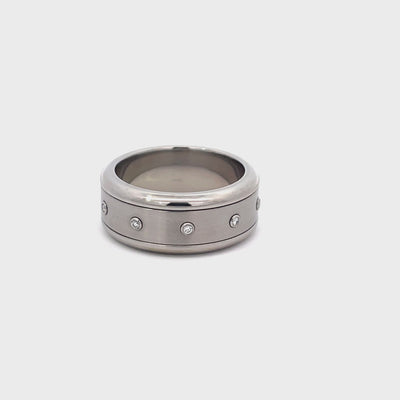 10mm Stainless Steel Spinner Diamond Eternity Ring - Size S 1/2
