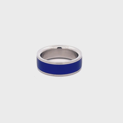 7mm Stainless Steel Blue Line Ring - Size M