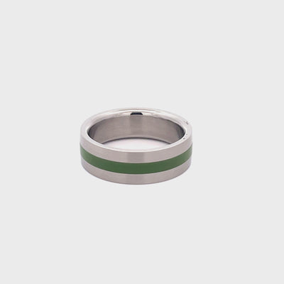 7mm Stainless Steel Green Line Ring - Size Q