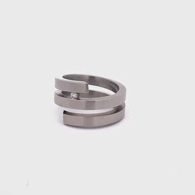 Brushed Stainless Steel Coil Diamond Ring Size N