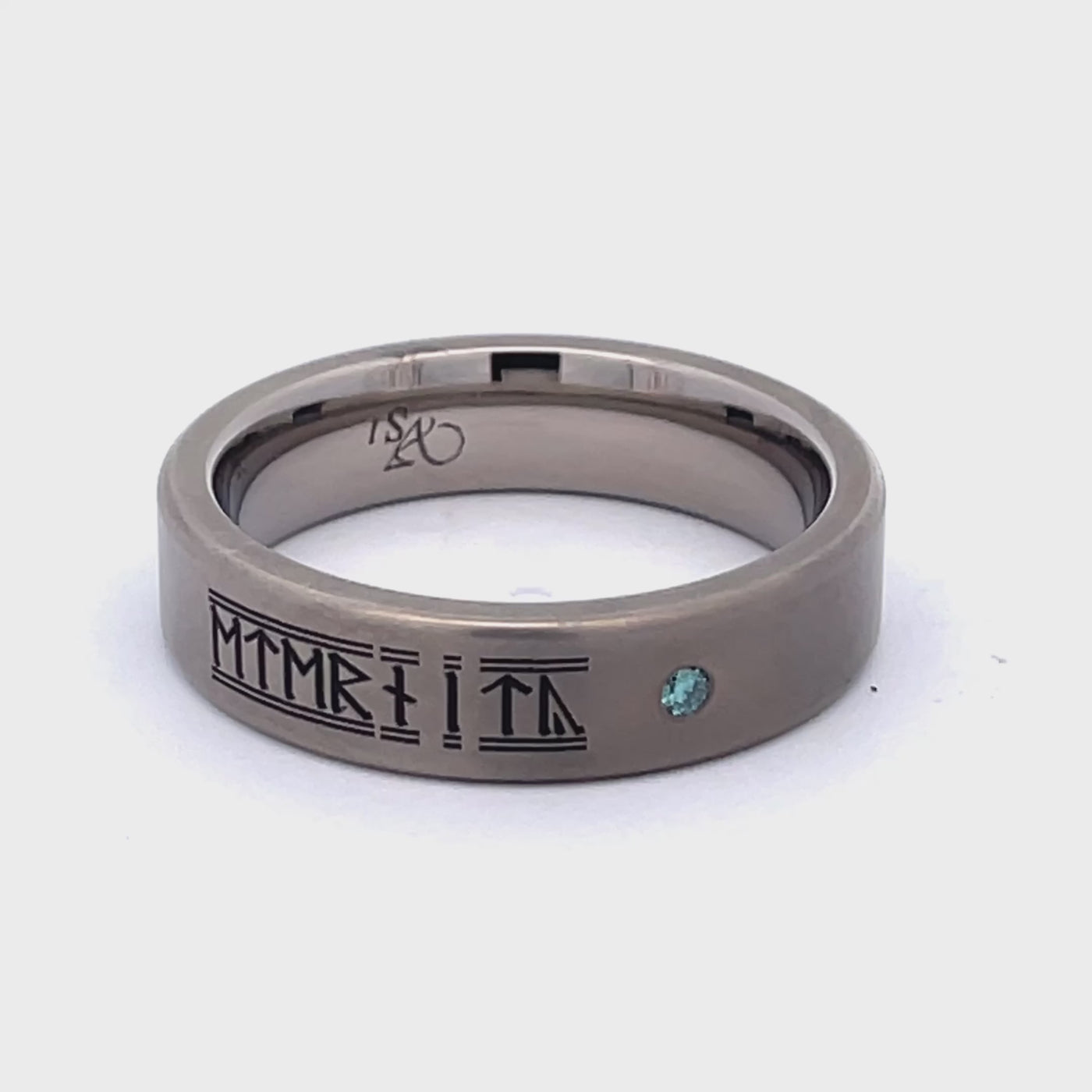 Titanium & Blue Diamond Rune Ring Size U 1/2