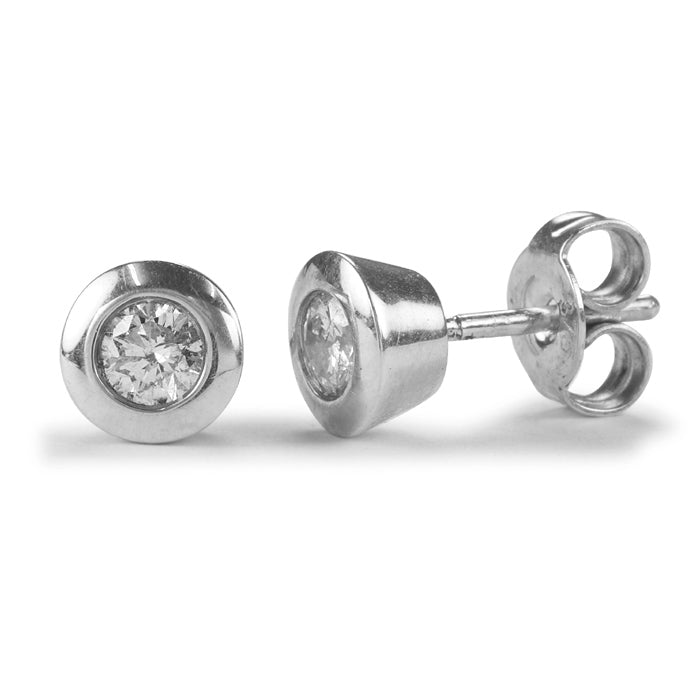 9ct White Gold Bezel Set Diamond Stud Earrings - 0.10ct