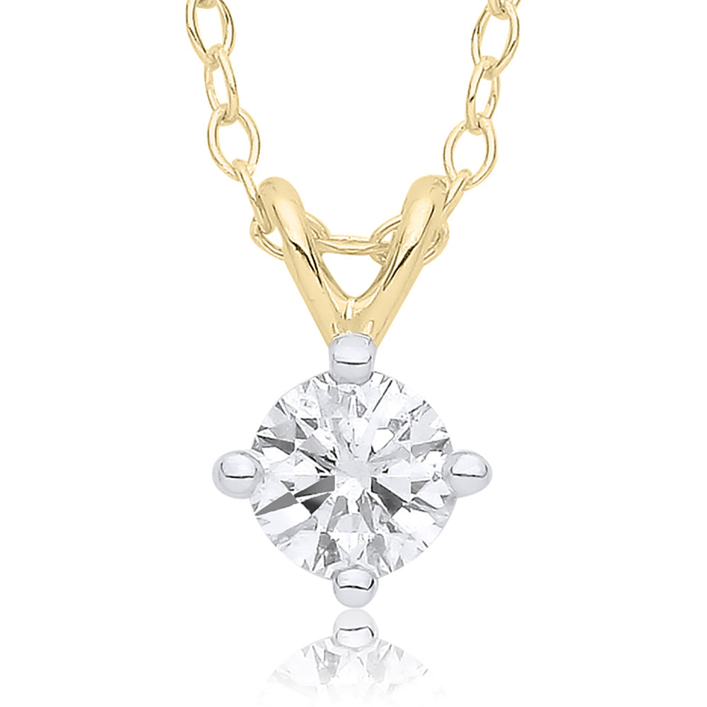 9ct Yellow Gold 4-Claw Diamond Solitaire Pendant Necklace - 0.10ct