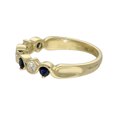 9ct Yellow Gold Sapphire and Diamond Half Eternity Wave Ring