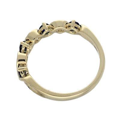 9ct Yellow Gold Sapphire and Diamond Half Eternity Wave Ring