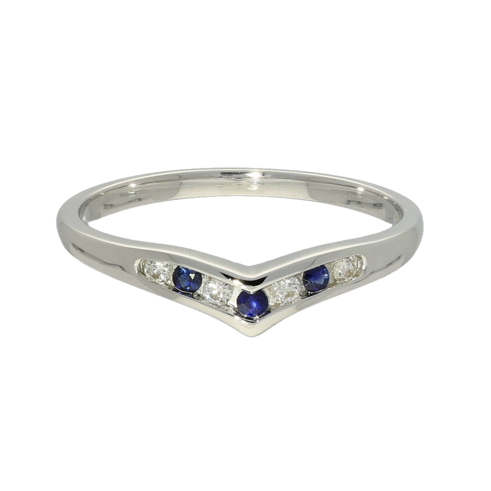 9ct White Gold Sapphire and Diamond Wishbone Ring