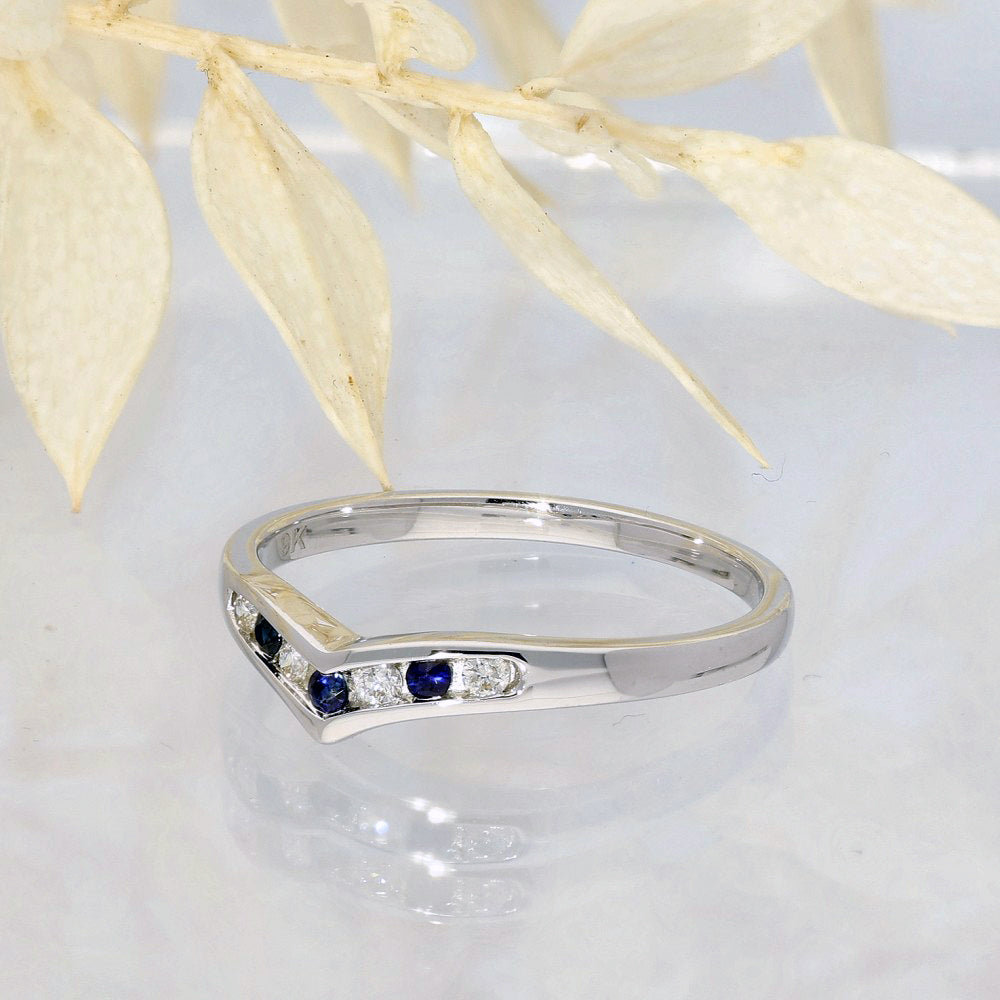 9ct White Gold Sapphire and Diamond Wishbone Ring