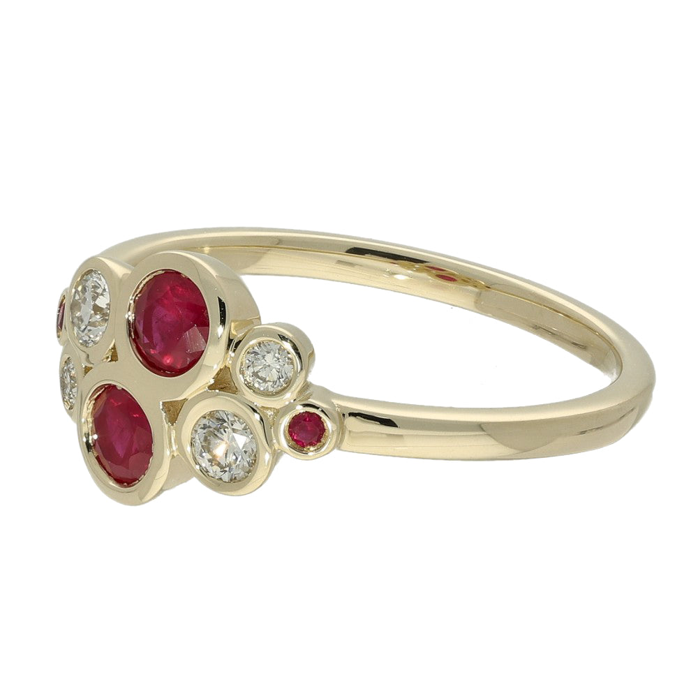 9ct Yellow Gold Ruby and Diamond Bubble Ring